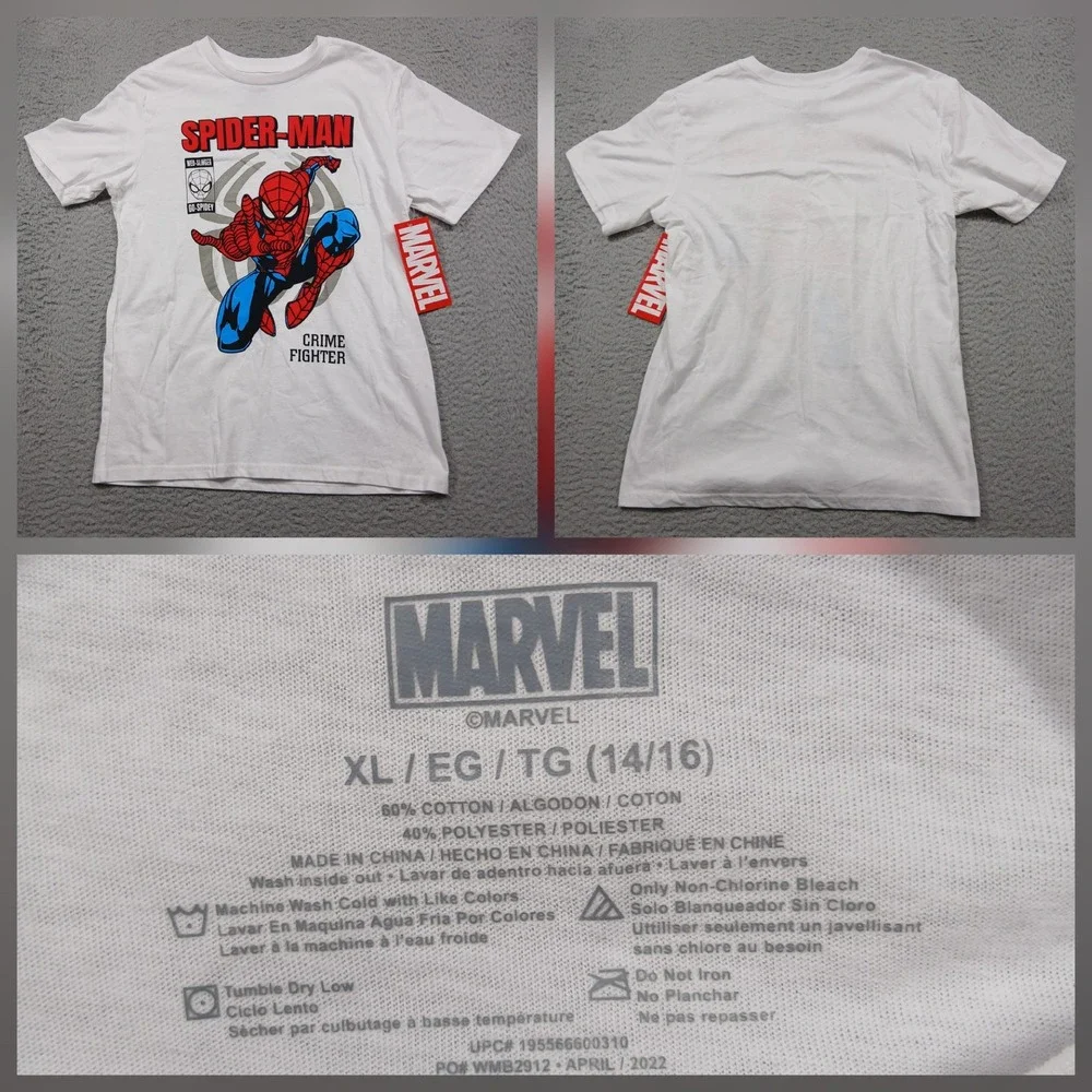 Marvel Spider-Man‎ Graphic Tee Boys XL 14–16 White Crime Fighter NWT